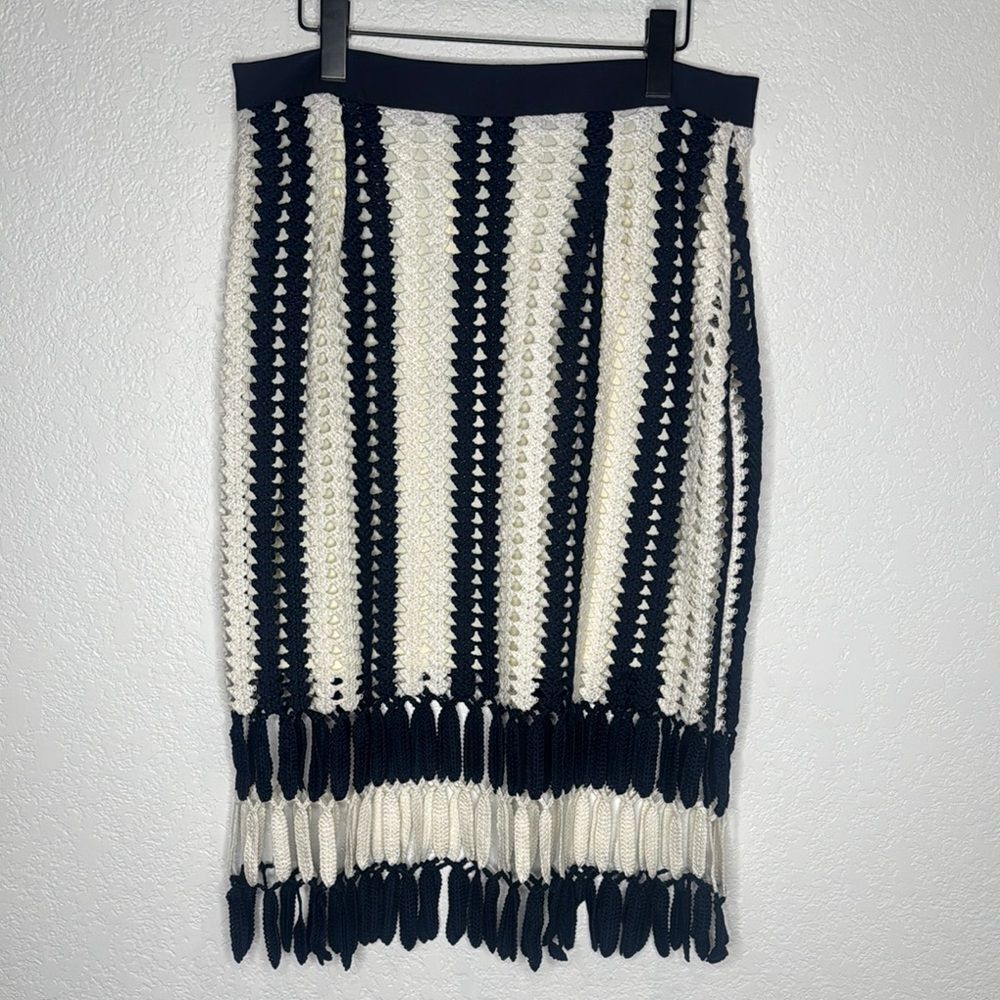 NWT Eva Franco Crochet Skirt Blue White Anthropologie Large - Picture 4 of 11
